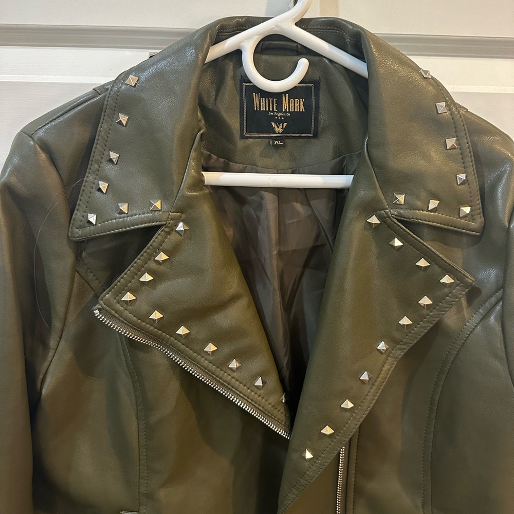White Mark Women's Olive Studded Jacket - Picture 10 of 11